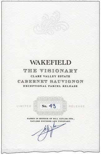 Wakefield 2015 The Visionary Exceptional Parcel Release Cabernet Sauvignon (Clare Valley)