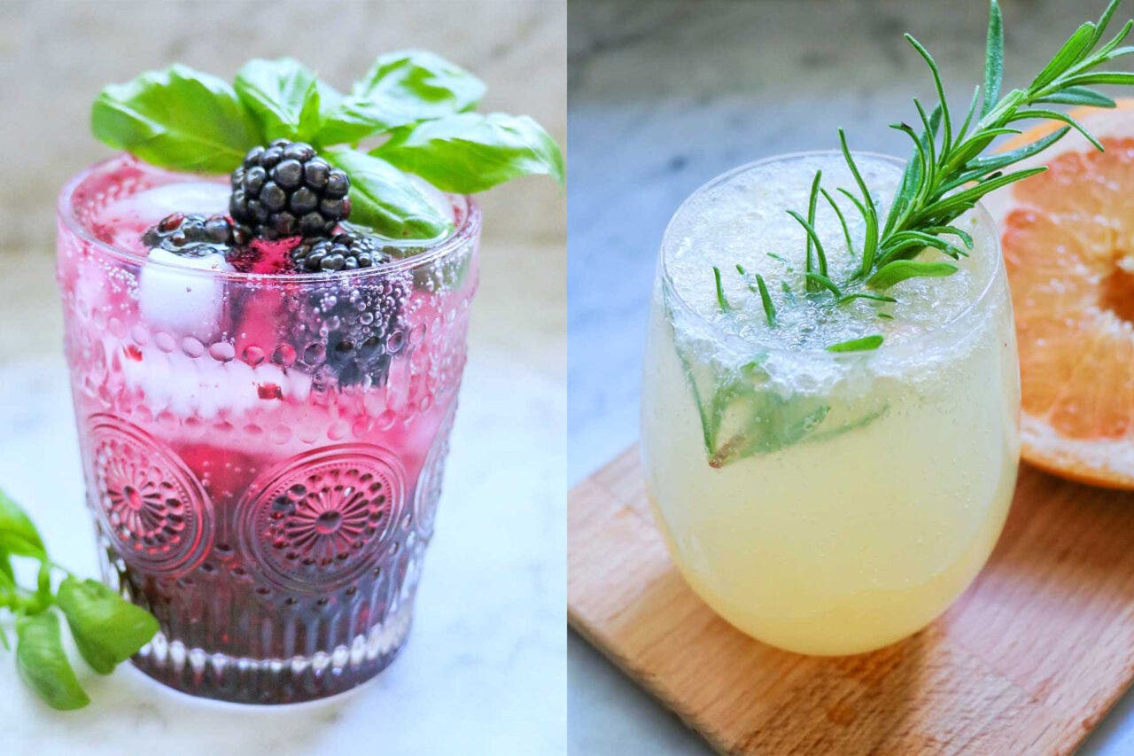 Images of Blackberry Mocktail and Grapefruit and Rosemary Mocktail.