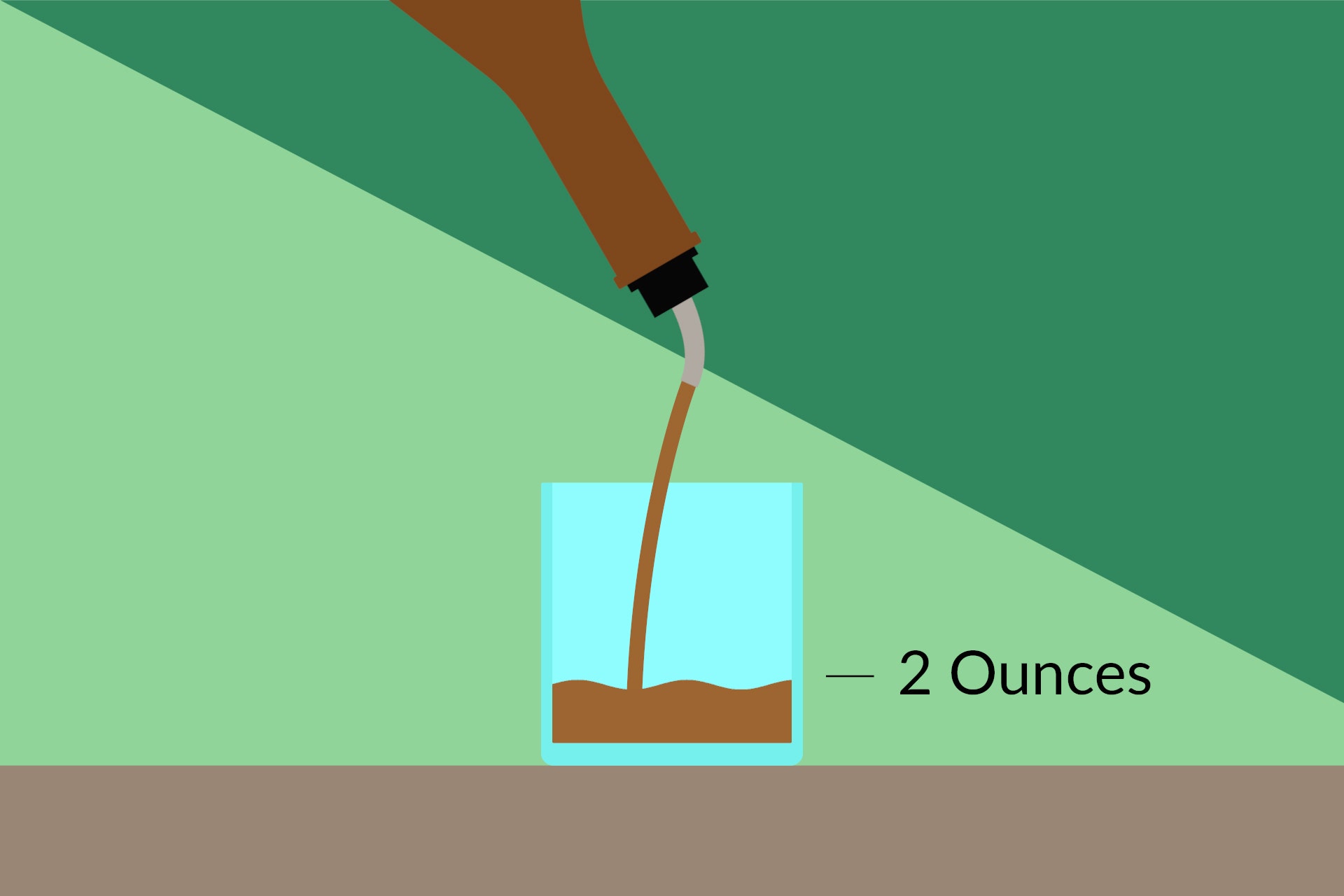 Illustration of two ounces of liquor being poured from a bottle with a speed pourer