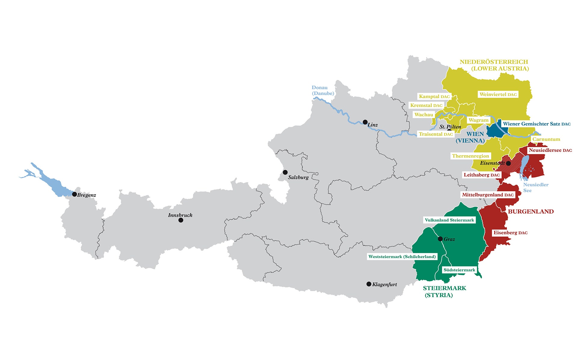 Map of the Austrian Wine Growing Regions